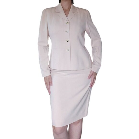Vintage y2k Dana Buchman Silk 2 Piece Skirt Suit Set Pastel Pink Womens Size 12 - Picture 1 of 10